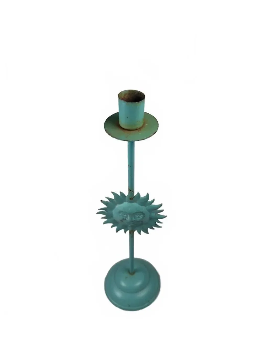 Teal Metal Celestial Sun Candlestick Holder Ethereal 13